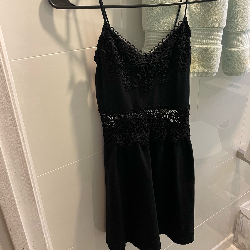 TopShop Petite Black Mini Dress with Lace Cutouts (US0)